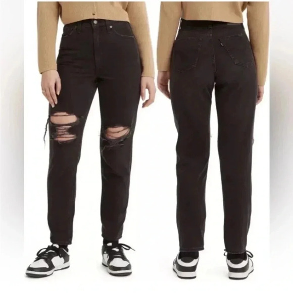 NWT Levi's High Waisted Distressed Mom Jeans in Black Sz 25x27 - Picture 3 of 8